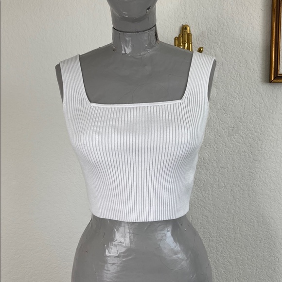 Wilfred Sweaters - Wilfred Aritzia White Ribbed Square Neck Knit Crop Top